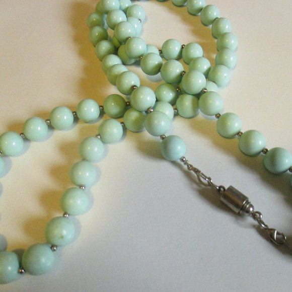Mint Green Vintage Beads Necklace 36 inches - Picture 2 of 3